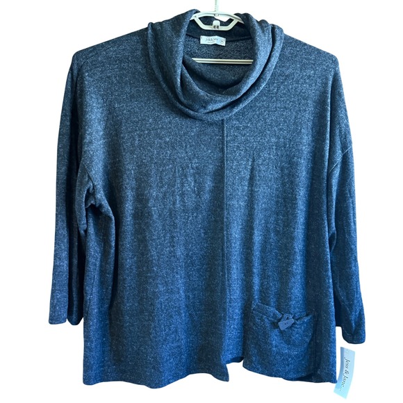 Jess & Jane 3X Cowl Neck Tunic Top Soft‎ Brushed Knit w/ Pocket Black 3X - Picture 1 of 8